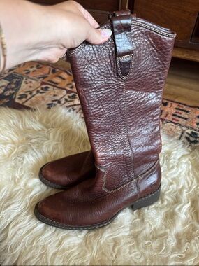 BORN Classic Red/ Brown Leather Mid-Calf Boots